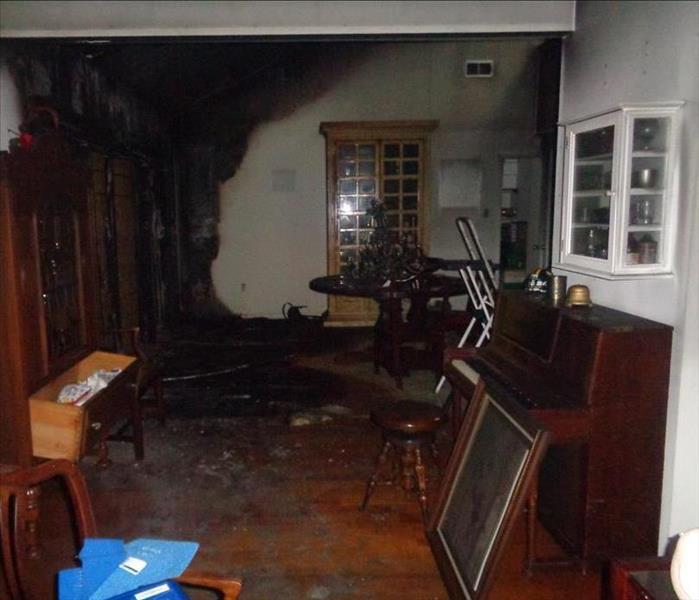 living room with fire damage 